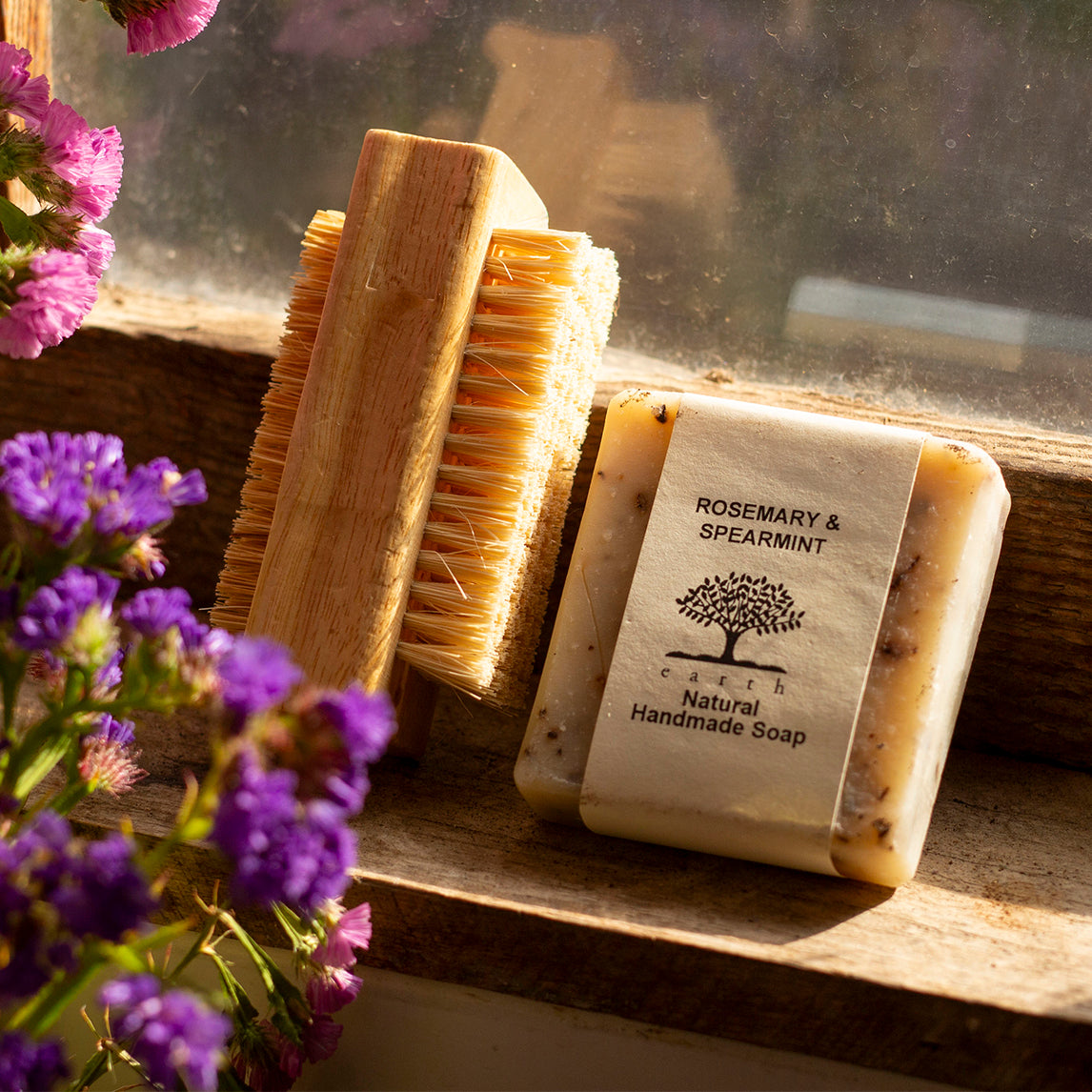 Nail Brush and Handmade Soap - Spearmint & Rosemary