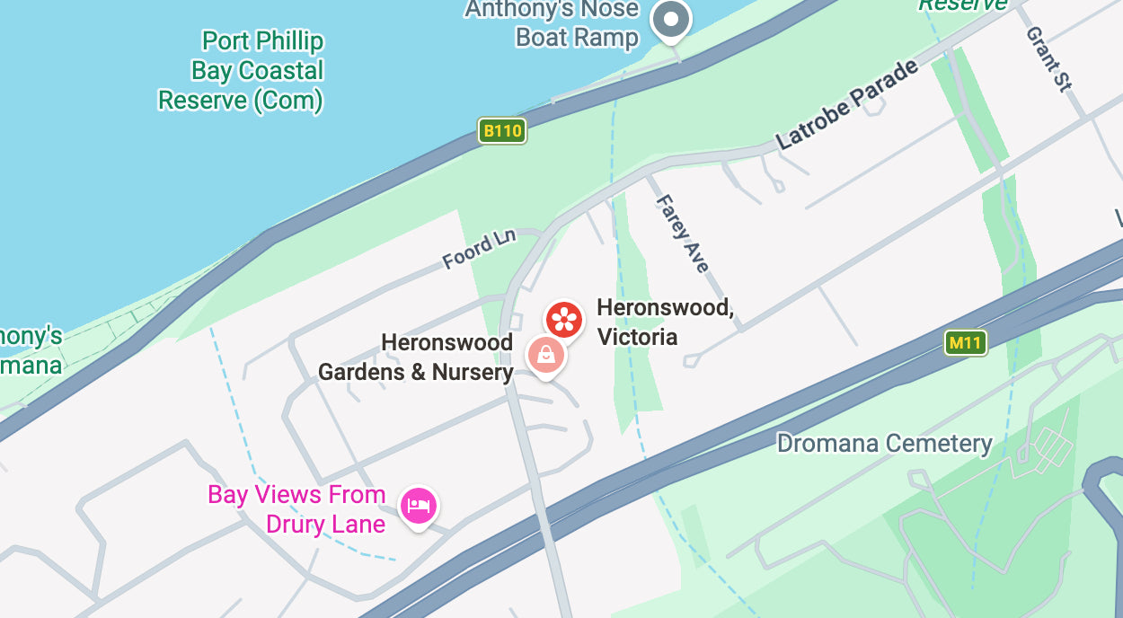 Map showing Heronswood Gardens & Nursery, Latrobe Parade, Dromana VIC, Australia