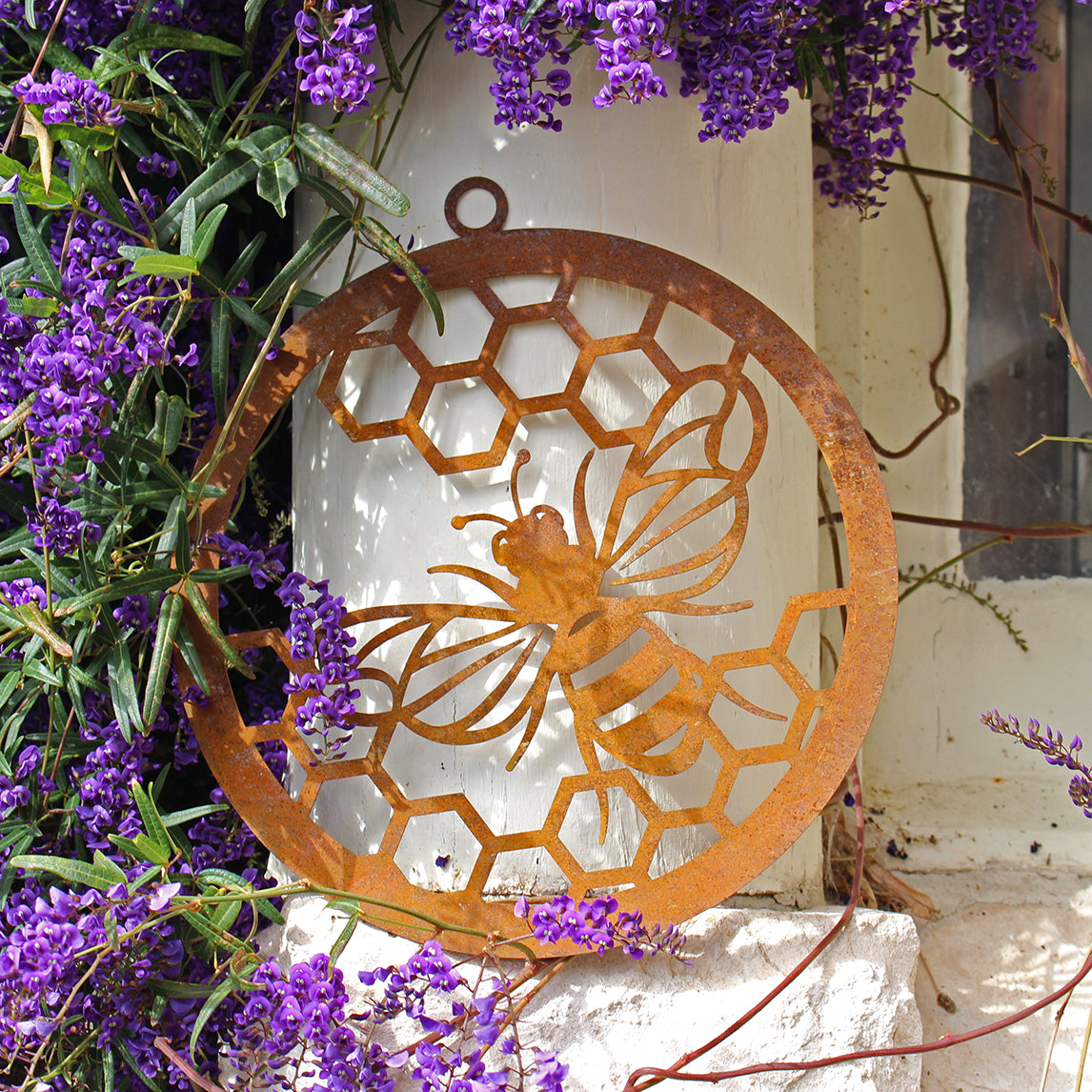 Rustic Bee Corten Disk Set of 2