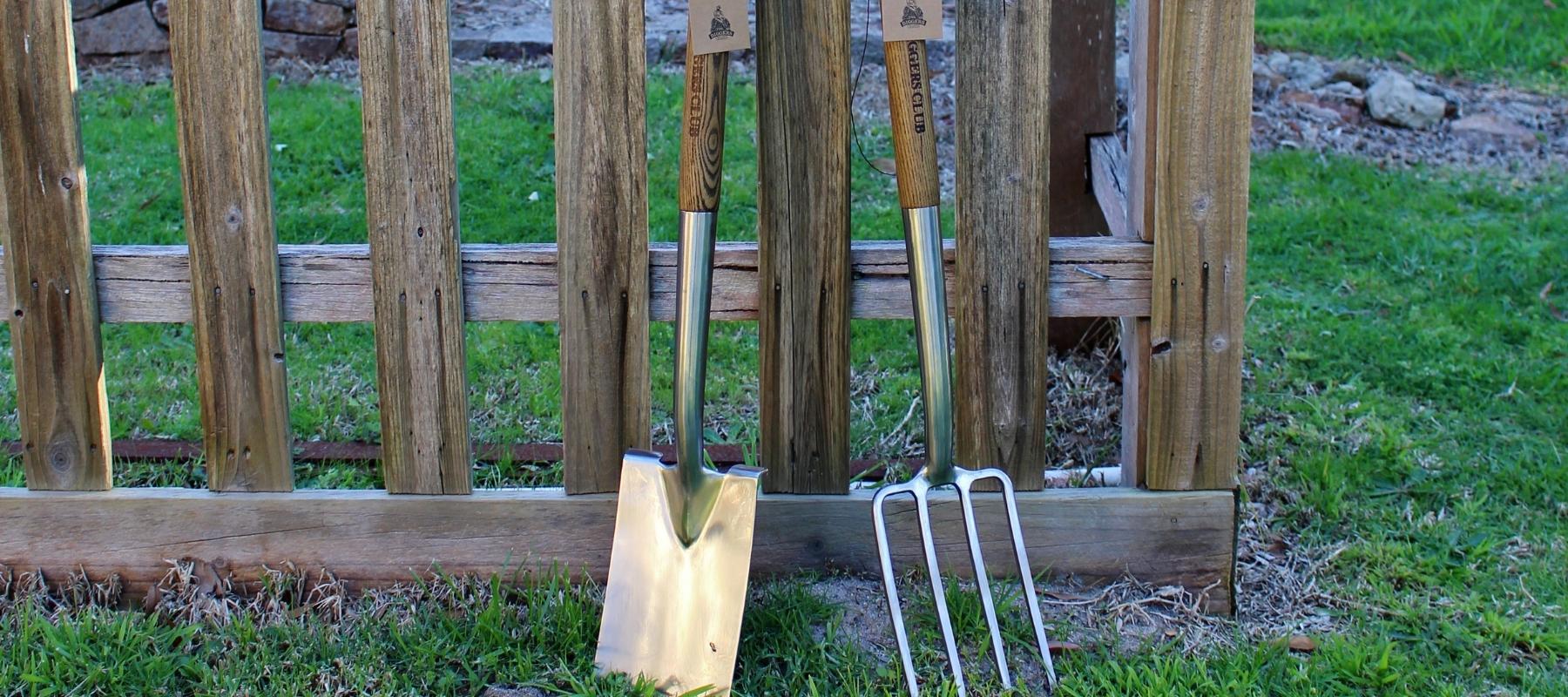 Fork and spade in the garden