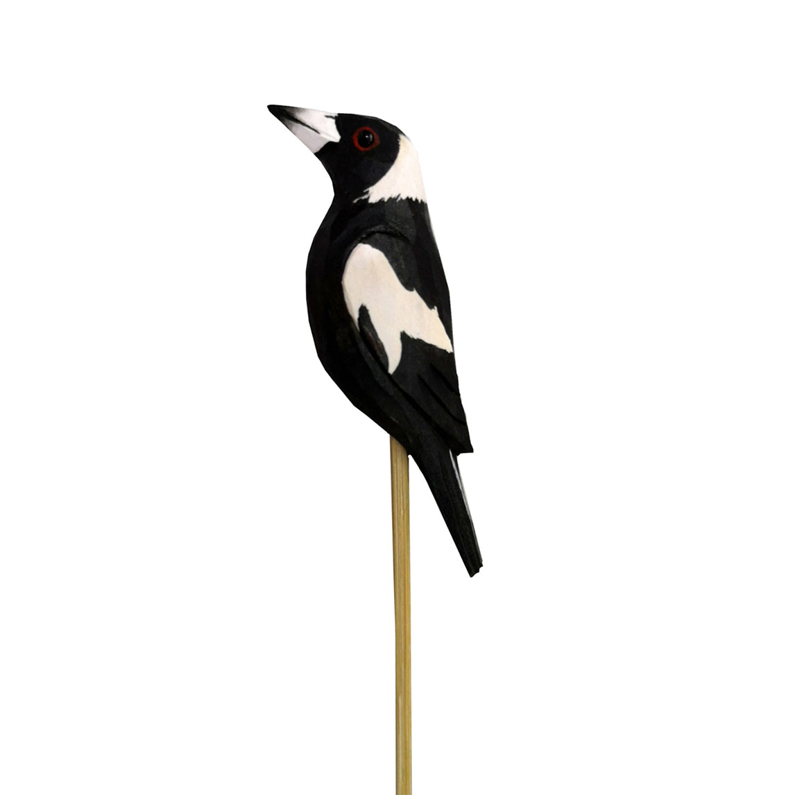 Hand-carved Timber Magpie on Stick