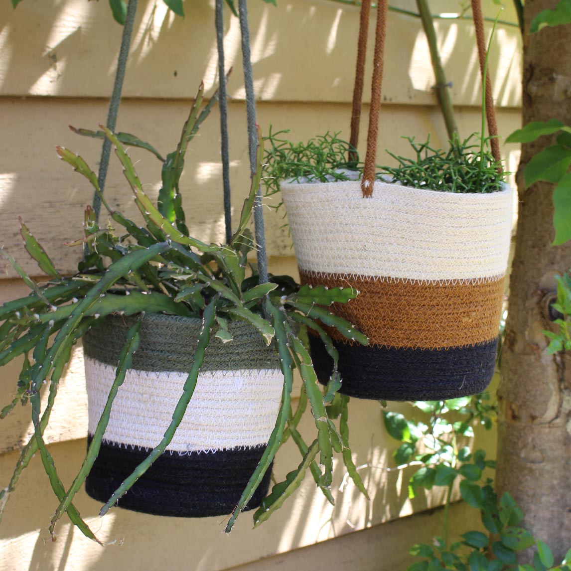 Woven Outdoor Hanging Basket - Brown
